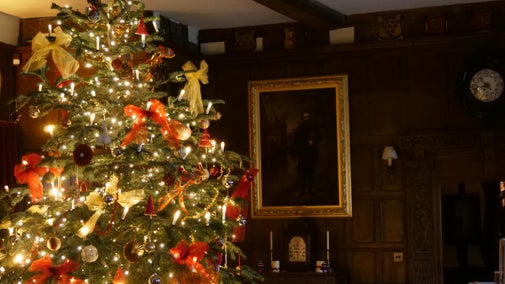 A Christmas tree at Baddesley Clinton, Warwickshire